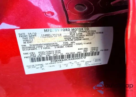 2010 Ford Flex Limited z USA, uszkodzony, nr VIN 2FMHK6DCXABD00970